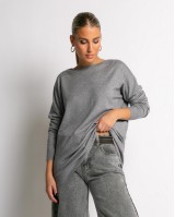 Μπλούζα μακρυμάνικη ψιλό πλεκτό με γυριστή λαιμόκοψη γκρι