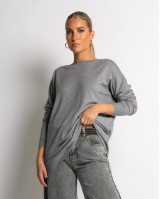 Μπλούζα μακρυμάνικη ψιλό πλεκτό με γυριστή λαιμόκοψη γκρι