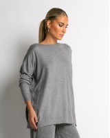 Μπλούζα μακρυμάνικη ψιλό πλεκτό με γυριστή λαιμόκοψη γκρι