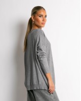 Μπλούζα μακρυμάνικη ψιλό πλεκτό με γυριστή λαιμόκοψη γκρι