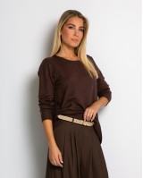 Μπλούζα ψιλό πλεκτό με λαιμόκοψη καφέ