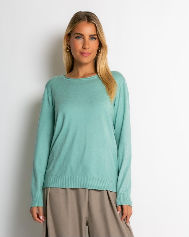 Μπλούζα ψιλό πλεκτό με λαιμόκοψη μέντα