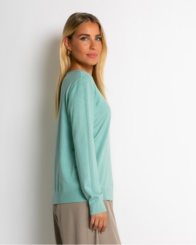 Μπλούζα ψιλό πλεκτό με λαιμόκοψη μέντα