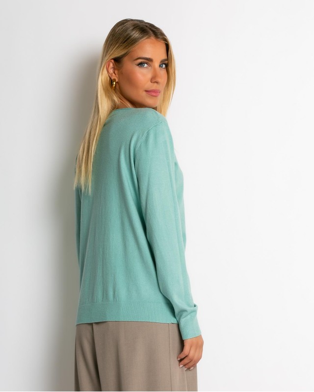 Μπλούζα ψιλό πλεκτό με λαιμόκοψη μέντα