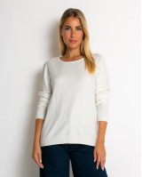 Μπλούζα ψιλό πλεκτό με λαιμόκοψη εκρού