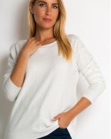 Μπλούζα ψιλό πλεκτό με λαιμόκοψη εκρού