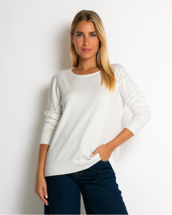 Μπλούζα ψιλό πλεκτό με λαιμόκοψη μπεζ