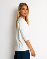 Μπλούζα ψιλό πλεκτό με λαιμόκοψη εκρού