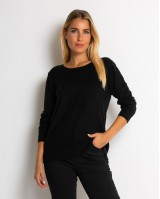 Μπλούζα ψιλό πλεκτό με λαιμόκοψη μαύρο
