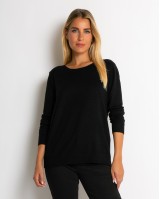 Μπλούζα ψιλό πλεκτό με λαιμόκοψη μαύρο