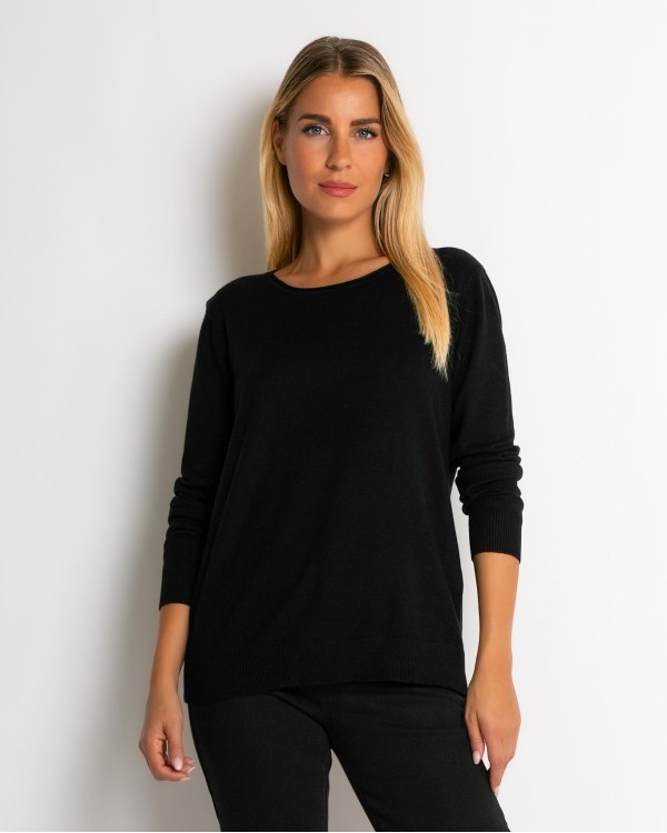 Μπλούζα ψιλό πλεκτό με λαιμόκοψη μπεζ