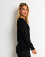 Μπλούζα ψιλό πλεκτό με λαιμόκοψη μαύρο