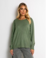 Μπλούζα ψιλό πλεκτό με λαιμόκοψη χακί