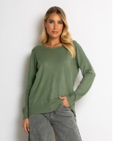 Μπλούζα ψιλό πλεκτό με λαιμόκοψη χακί