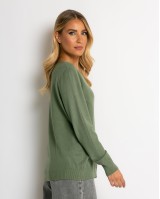 Μπλούζα ψιλό πλεκτό με λαιμόκοψη χακί