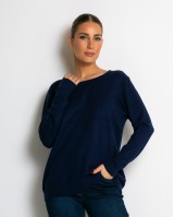 Μπλούζα ψιλό πλεκτό με λαιμόκοψη navy