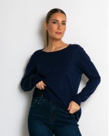 Μπλούζα ψιλό πλεκτό με λαιμόκοψη navy