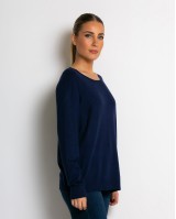 Μπλούζα ψιλό πλεκτό με λαιμόκοψη navy