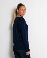 Μπλούζα ψιλό πλεκτό με λαιμόκοψη navy