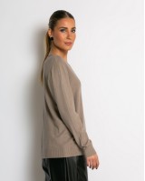Μπλούζα ψιλό πλεκτό με λαιμόκοψη μπεζ