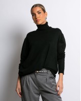 Μπλούζα ψιλό πλεκτό ζιβάγκο σε άνετη γραμμή μαύρο