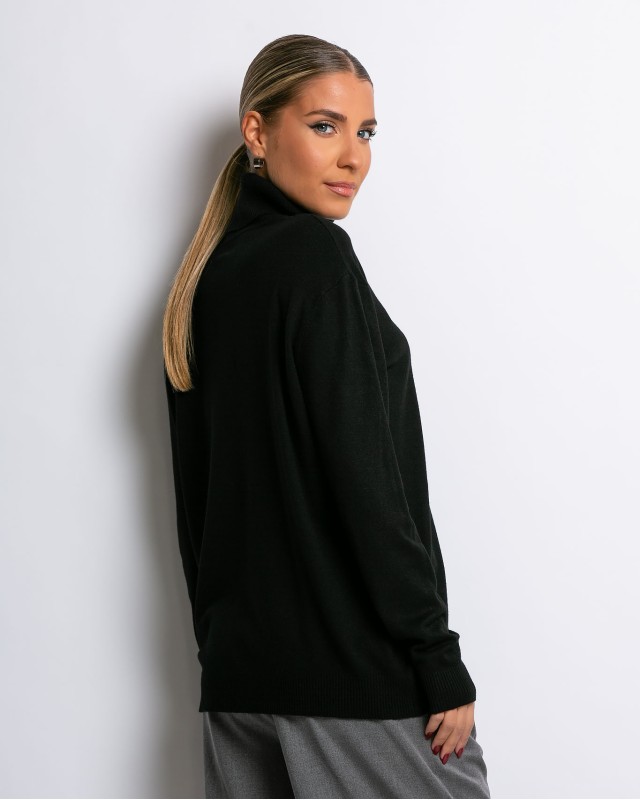 Μπλούζα ψιλό πλεκτό ζιβάγκο σε άνετη γραμμή μαύρο