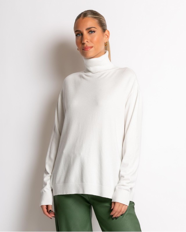 Μπλούζα ψιλό πλεκτό ζιβάγκο σε άνετη γραμμή εκρού