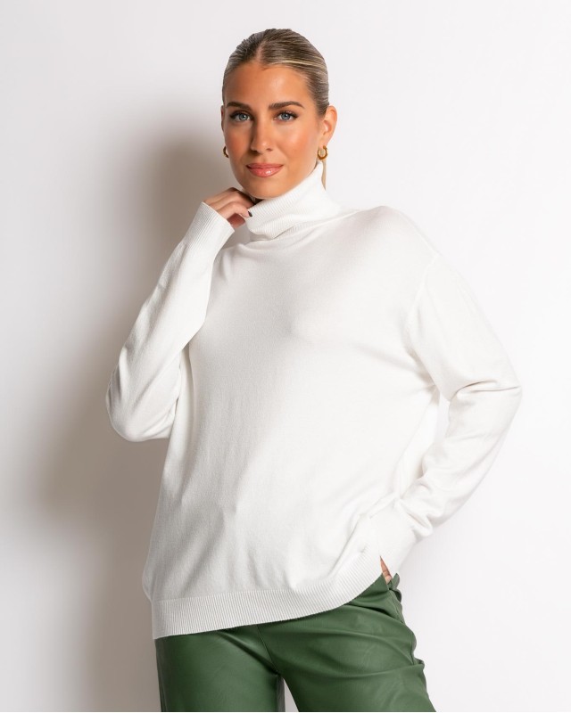 Μπλούζα ψιλό πλεκτό ζιβάγκο σε άνετη γραμμή εκρού