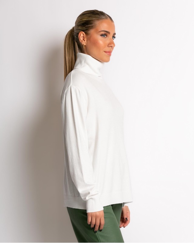 Μπλούζα ψιλό πλεκτό ζιβάγκο σε άνετη γραμμή εκρού