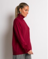 Μπλούζα ψιλό πλεκτό ζιβάγκο σε άνετη γραμμή μπορντώ