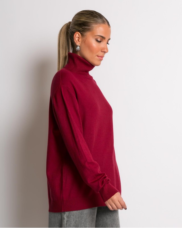 Μπλούζα ψιλό πλεκτό ζιβάγκο σε άνετη γραμμή μπορντώ