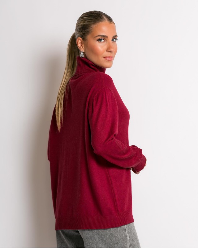 Μπλούζα ψιλό πλεκτό ζιβάγκο σε άνετη γραμμή μπορντώ