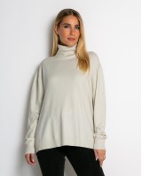 Μπλούζα ψιλό πλεκτό ζιβάγκο σε άνετη γραμμή μπεζ