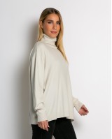 Μπλούζα ψιλό πλεκτό ζιβάγκο σε άνετη γραμμή μπεζ