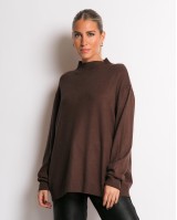 Μπλούζα ψιλό πλεκτό απαλή υφή με λουπέτο καφέ