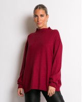 Μπλούζα ψιλό πλεκτό απαλή υφή με λουπέτο μπορντώ