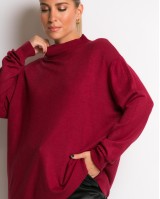 Μπλούζα ψιλό πλεκτό απαλή υφή με λουπέτο μπορντώ