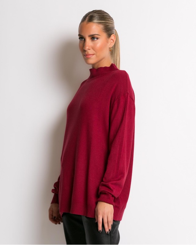 Μπλούζα ψιλό πλεκτό απαλή υφή με λουπέτο μπορντώ