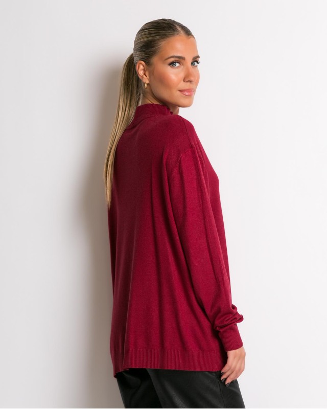 Μπλούζα ψιλό πλεκτό απαλή υφή με λουπέτο μπορντώ