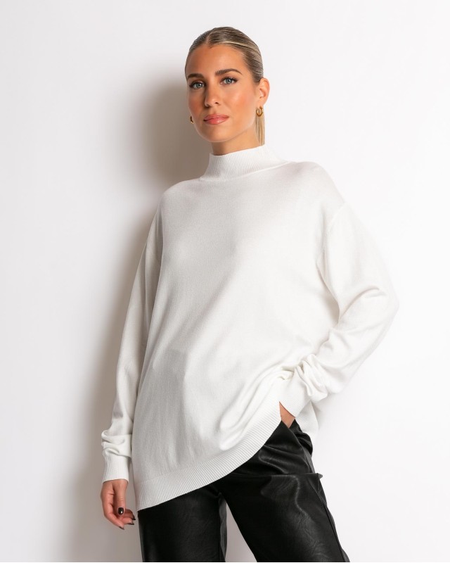 Μπλούζα ψιλό πλεκτό απαλή υφή με λουπέτο εκρού