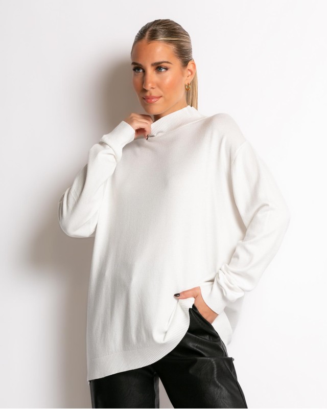 Μπλούζα ψιλό πλεκτό απαλή υφή με λουπέτο εκρού