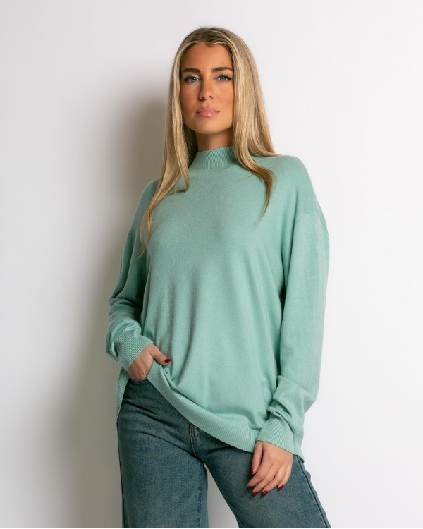 Μπλούζα ψιλό πλεκτό απαλή υφή με λουπέτο μέντα