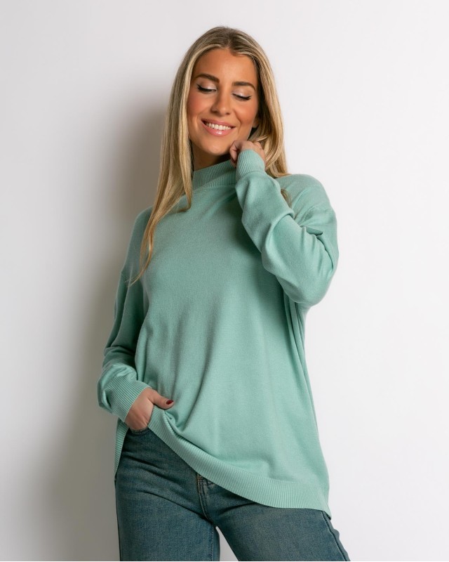 Μπλούζα ψιλό πλεκτό απαλή υφή με λουπέτο μέντα