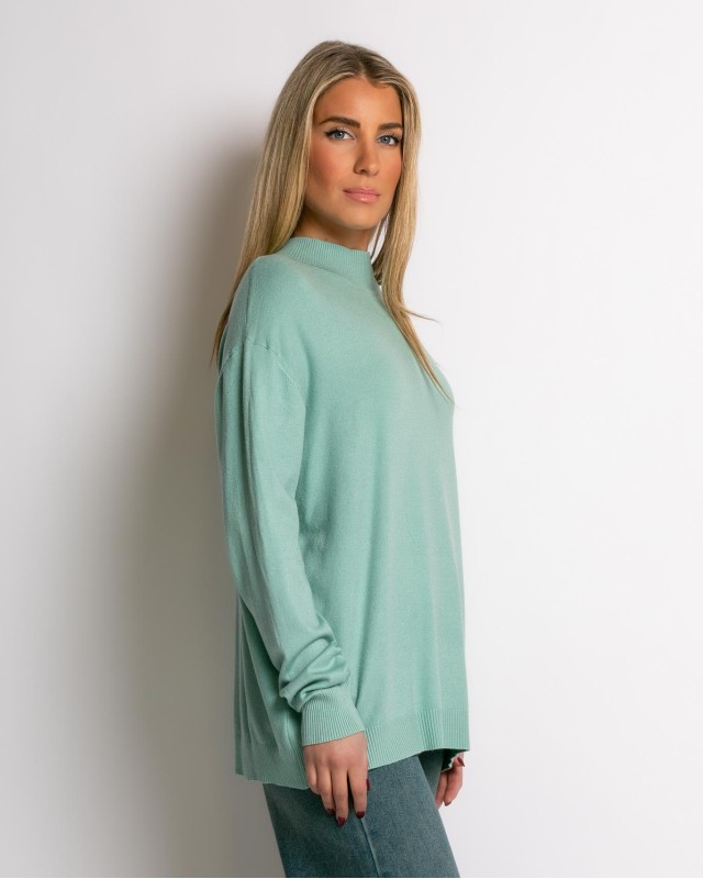Μπλούζα ψιλό πλεκτό απαλή υφή με λουπέτο μέντα