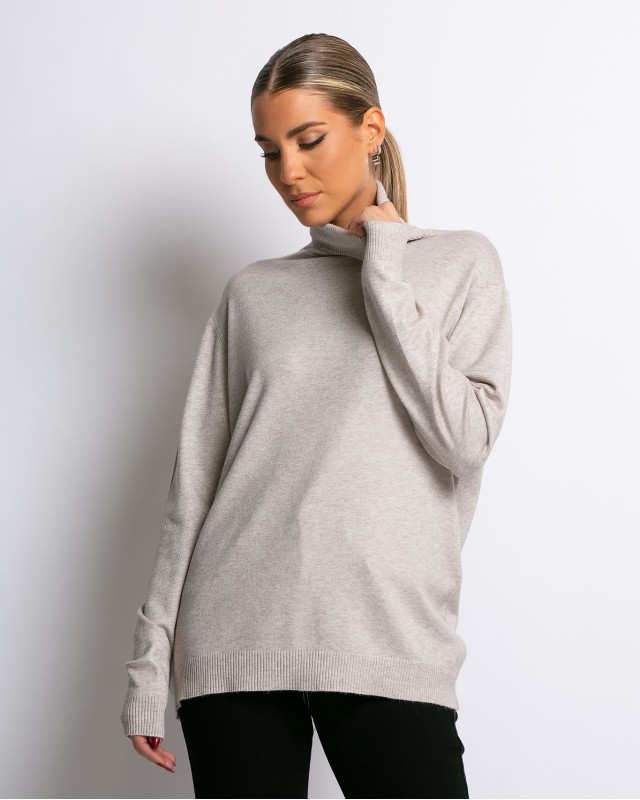 Μπλούζα ψιλό πλεκτό απαλή υφή μακρυμάνικη ζιβάγκο μπεζ