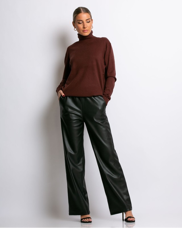 Μπλούζα ψιλό πλεκτό απαλή υφή μακρυμάνικη ζιβάγκο καφέ