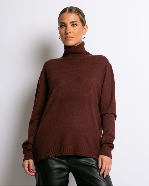 Μπλούζα ψιλό πλεκτό απαλή υφή μακρυμάνικη ζιβάγκο καφέ