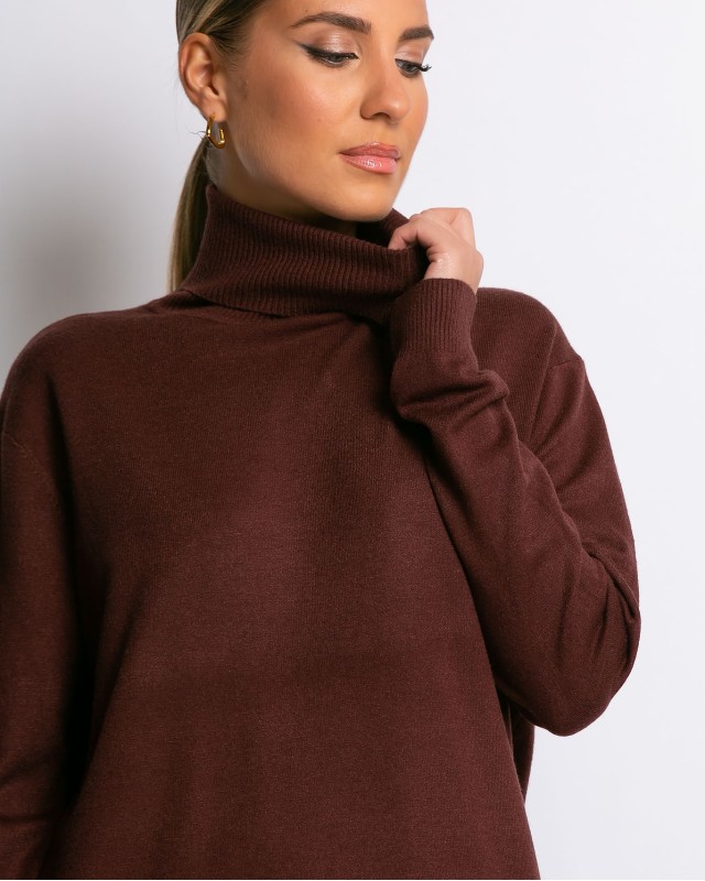 Μπλούζα ψιλό πλεκτό απαλή υφή μακρυμάνικη ζιβάγκο καφέ