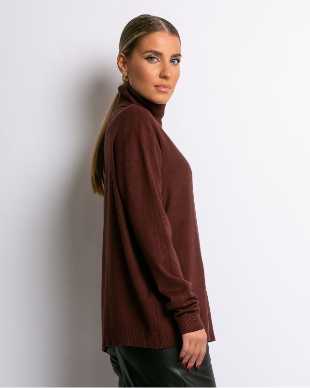 Μπλούζα ψιλό πλεκτό απαλή υφή μακρυμάνικη ζιβάγκο καφέ