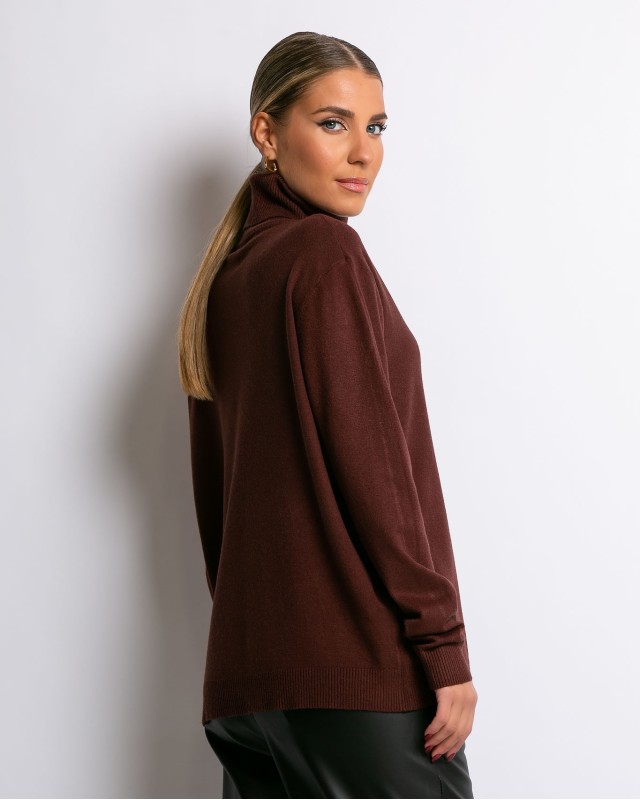 Μπλούζα ψιλό πλεκτό απαλή υφή μακρυμάνικη ζιβάγκο καφέ